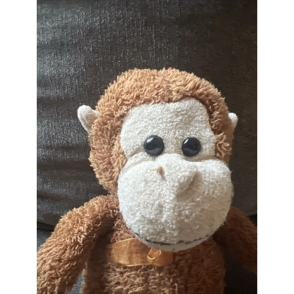 Unbranded‎ Monkey Plush Kids Small Brown Like New Sherpa Fur Gold Ribbon Bow